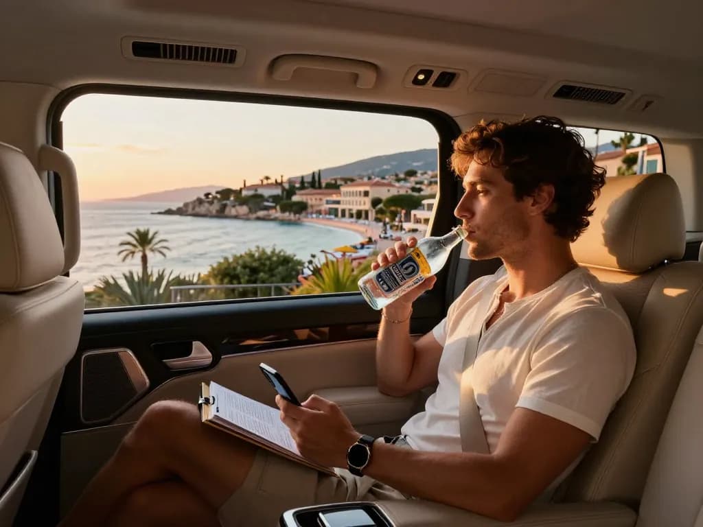 Voyageur Taxi St Tropez dans une voiture luxueuse profitant de la vue côtier.